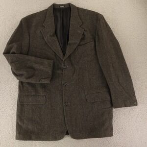 VTG Tweed Jacket 44L LT Gray Houndstooth Wool Camel Hair Blazer Made in Ukraine